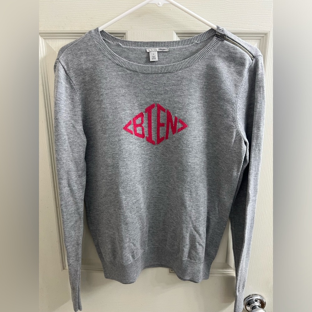 Halogen Bien Shoulder Zip Sweater Women's Size M Gray + Pink